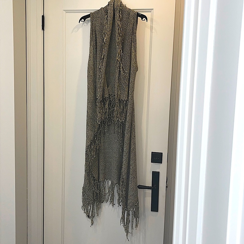 Grey knit long vest (kimono style)